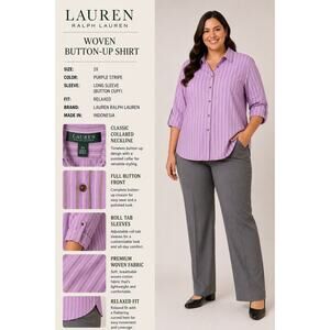 Lauren Ralph Lauren Women’s 2X Purple Stripe Button Up Shirt  Plus Size